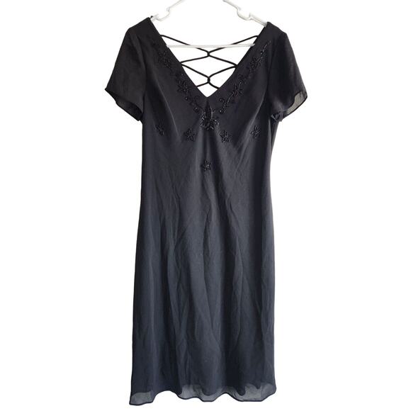 Vintage DJ Summers Womens Sz 10P Petite Midi Dress Black Beaded Formal - Picture 1 of 3